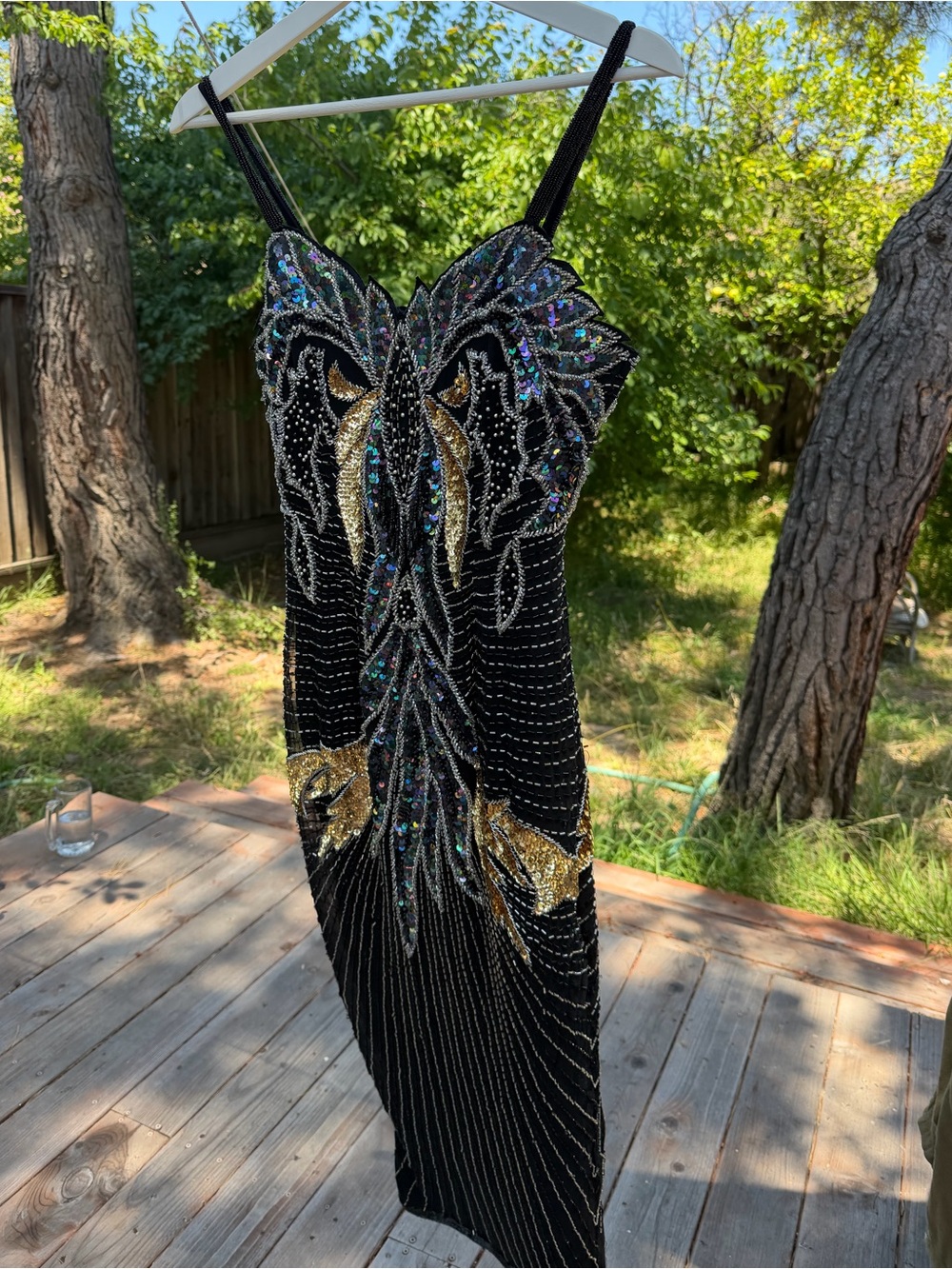 Sho Max Originals Black Maxi Dress with Gold & Iridescent Beading
